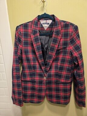 NWOT Tommy Hilfiger Red And Blue Plaid Blazer Jacket Size 14